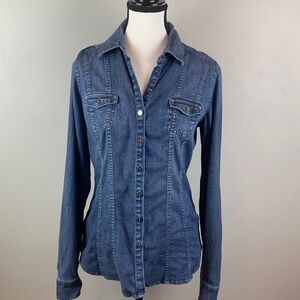 White House Black Market Fitted Denim Shirt